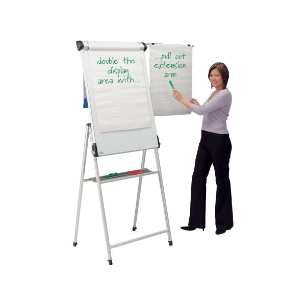 Conference Pro Flip Chart Easel Whiteboard - fully in use with model