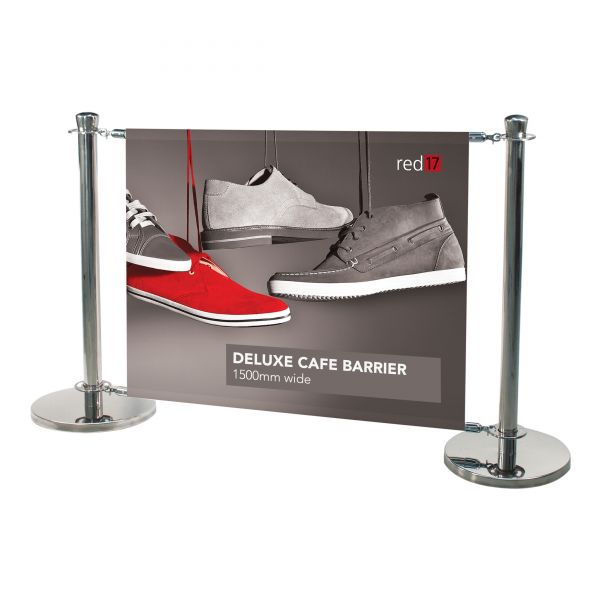 Deluxe Cafe Barrier - Complete System with 1500mm wide Banner