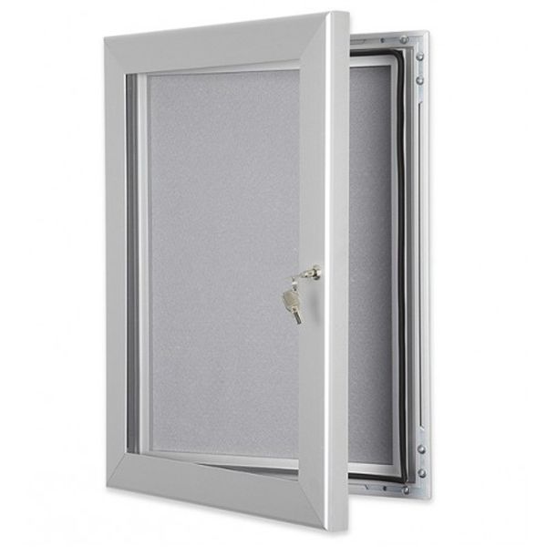 A2 Noticeboard Silver Outdoor Lockable Pin Notice Board with Grey Felt Cloth.