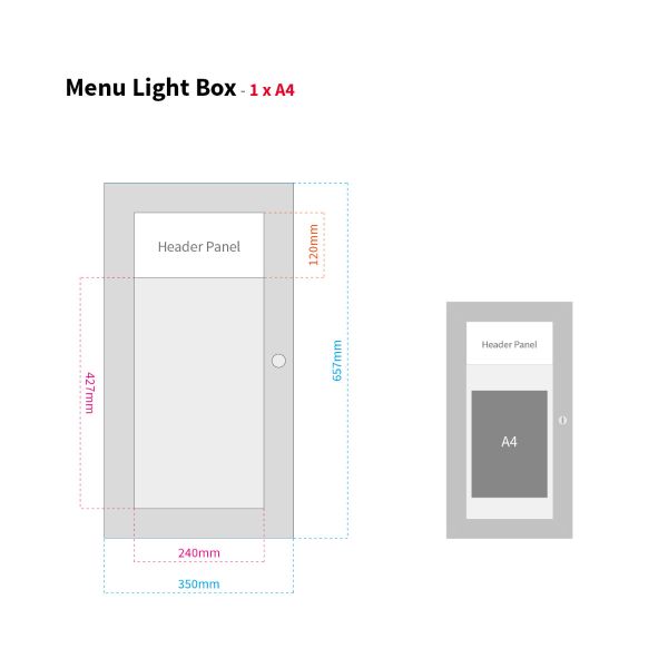 Menu Light Box - 1 x A4 - Drawing Dimensions