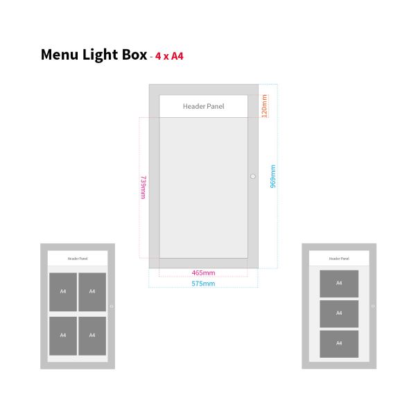Menu Light Box - 4 x A4 - Drawing Dimensions