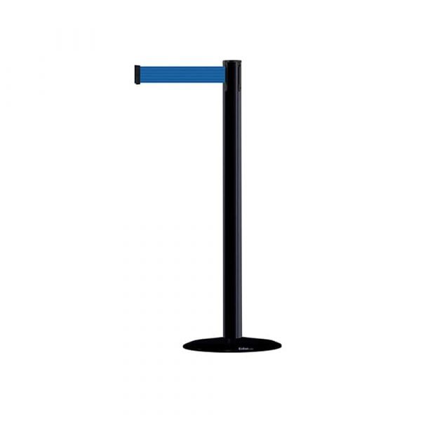 Retractable Belt Barrier - Black Post with Blue Belt Cartridge