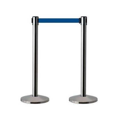 2 Posts - Retractable Belt Barrier - Chrome with Blue Belt