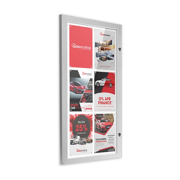 Slimlok Noticeboard 6 x A4 showing automotive artwork
