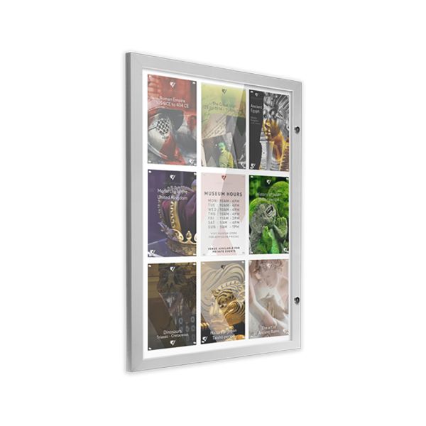 Slimlok Noticeboard 9 x A4 showing museum artwork