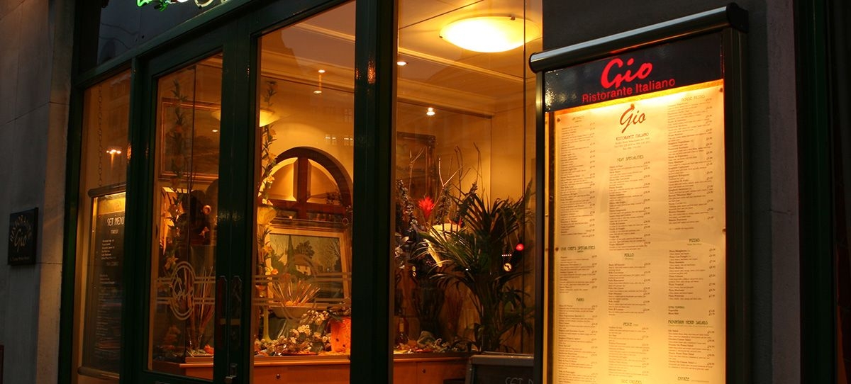 Stylish Restaurant with Menu Display Case Outside