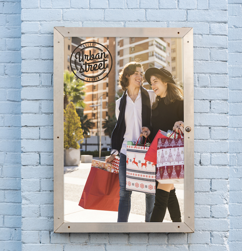 Poster Case on Wall with Poster of Retail Shoppers