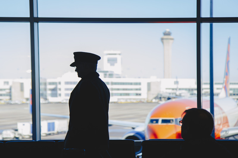 Silhouette of a pilot at the airport