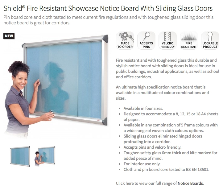 Notice Board with sliding doors and resistant to fire